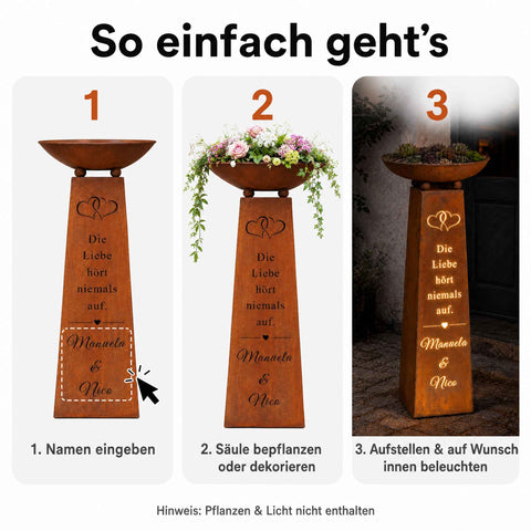 Rost Hochzeitsdeko im Garten – Cortenstahl Säule als Geschenk zur Hochzeit