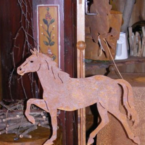 Metall Deko Pferd auf Bodenplatte oder als Gartenstecker Rost Figur
