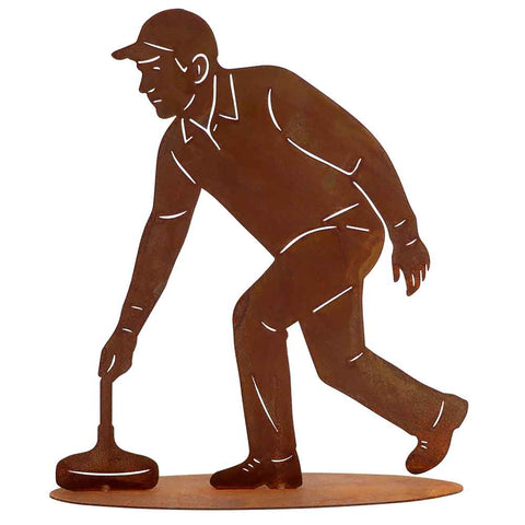 Eisstockschütze Edelrost Figur 34 cm – Cortenstahl Gartendeko wetterfest