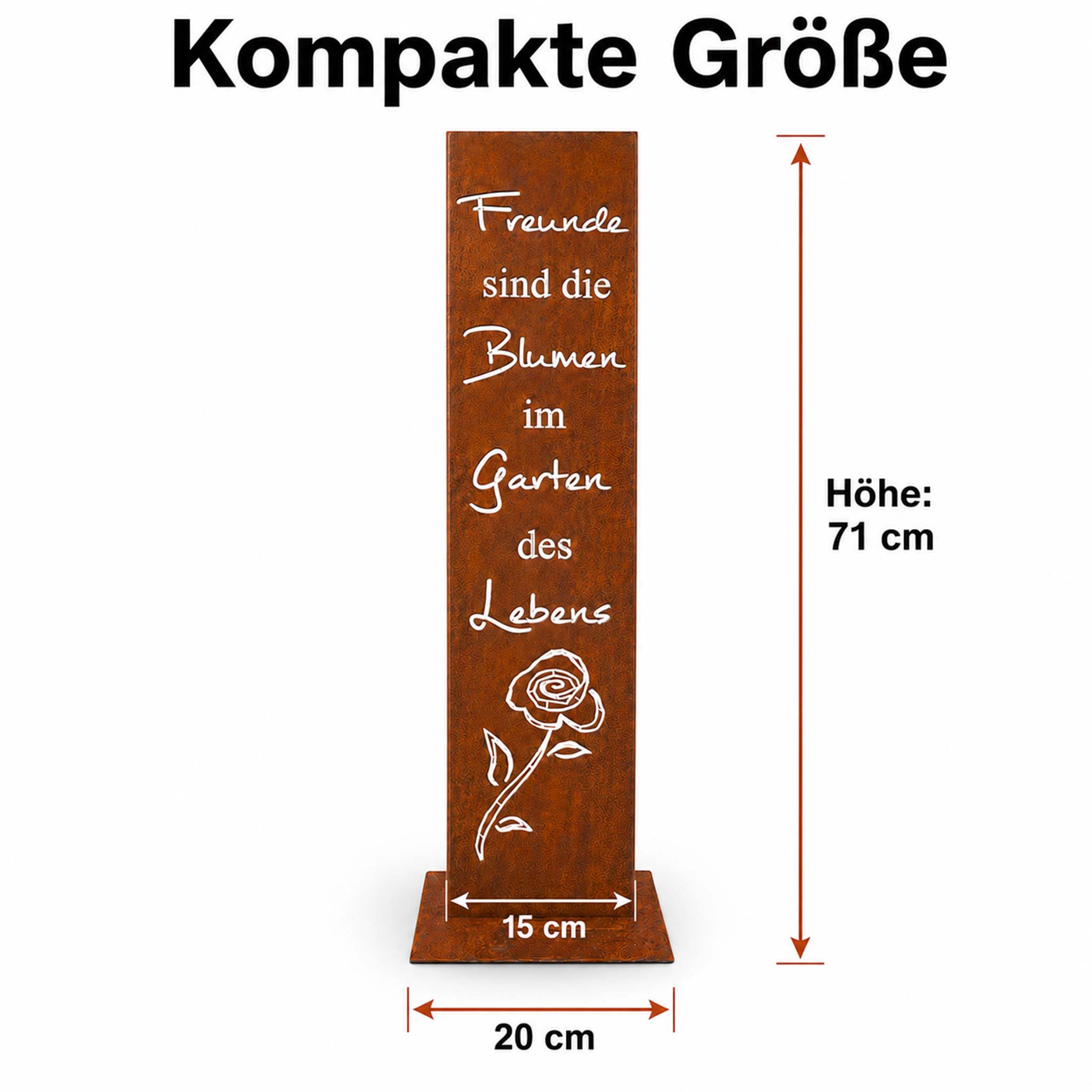 Detailansicht der Gartenstele aus echtem Cortenstahl – wetterfest und handgefertigt von Rostikal