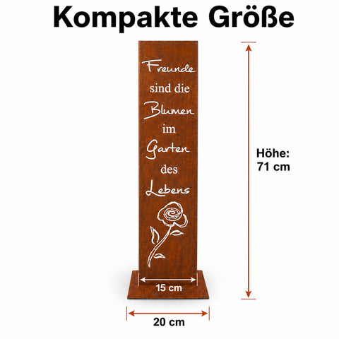 Detailansicht der Gartenstele aus echtem Cortenstahl – wetterfest und handgefertigt von Rostikal