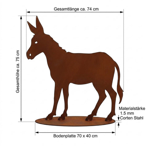 Dekofigur Esel aus Cortenstahl für den Garten
