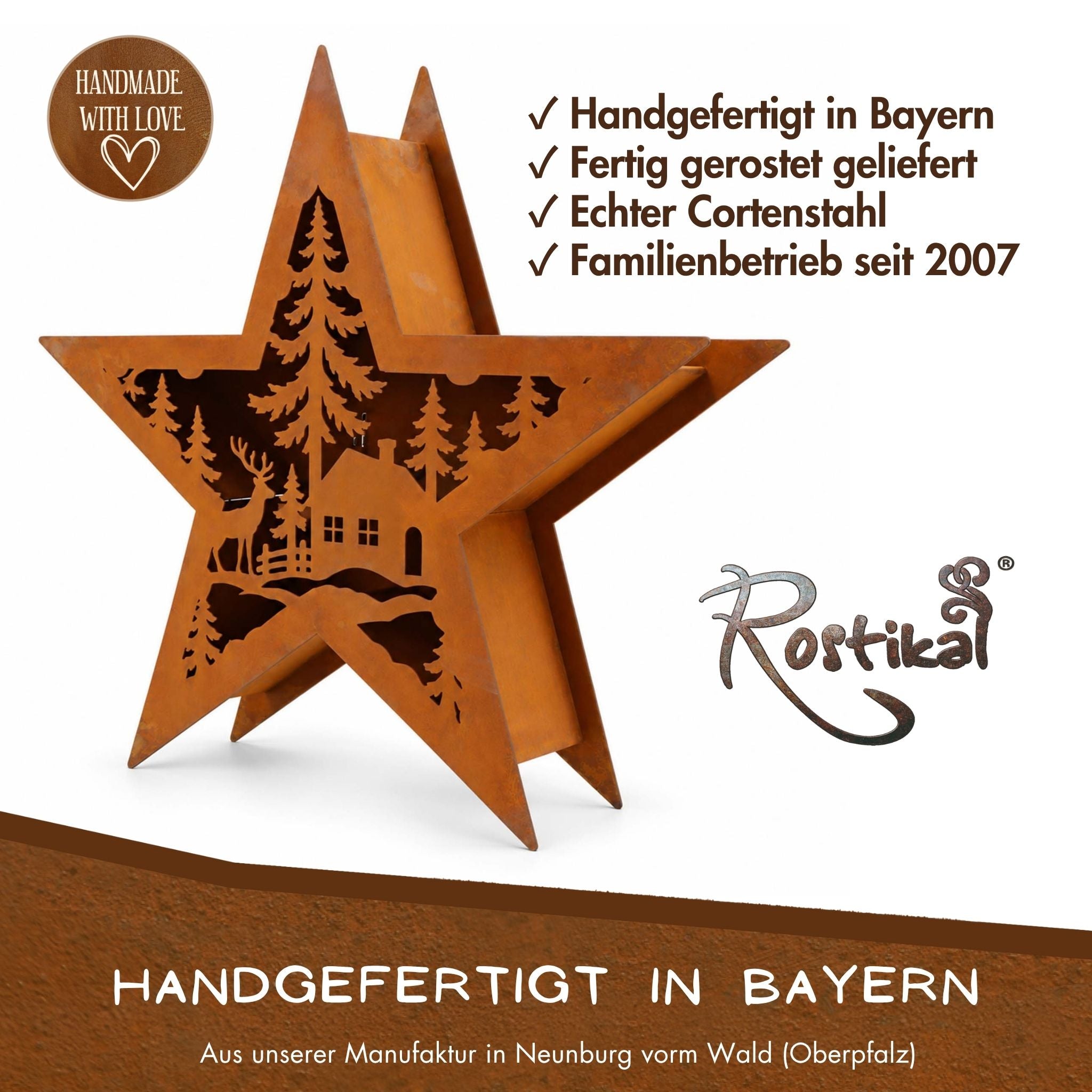 Edelrost Stern handgefertigt in Bayern von Rostikal