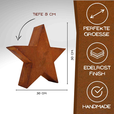 Metall-Weihnachtsstern 3D, Edelrost | Outdoor & Indoor Deko, standfest, wetterfest