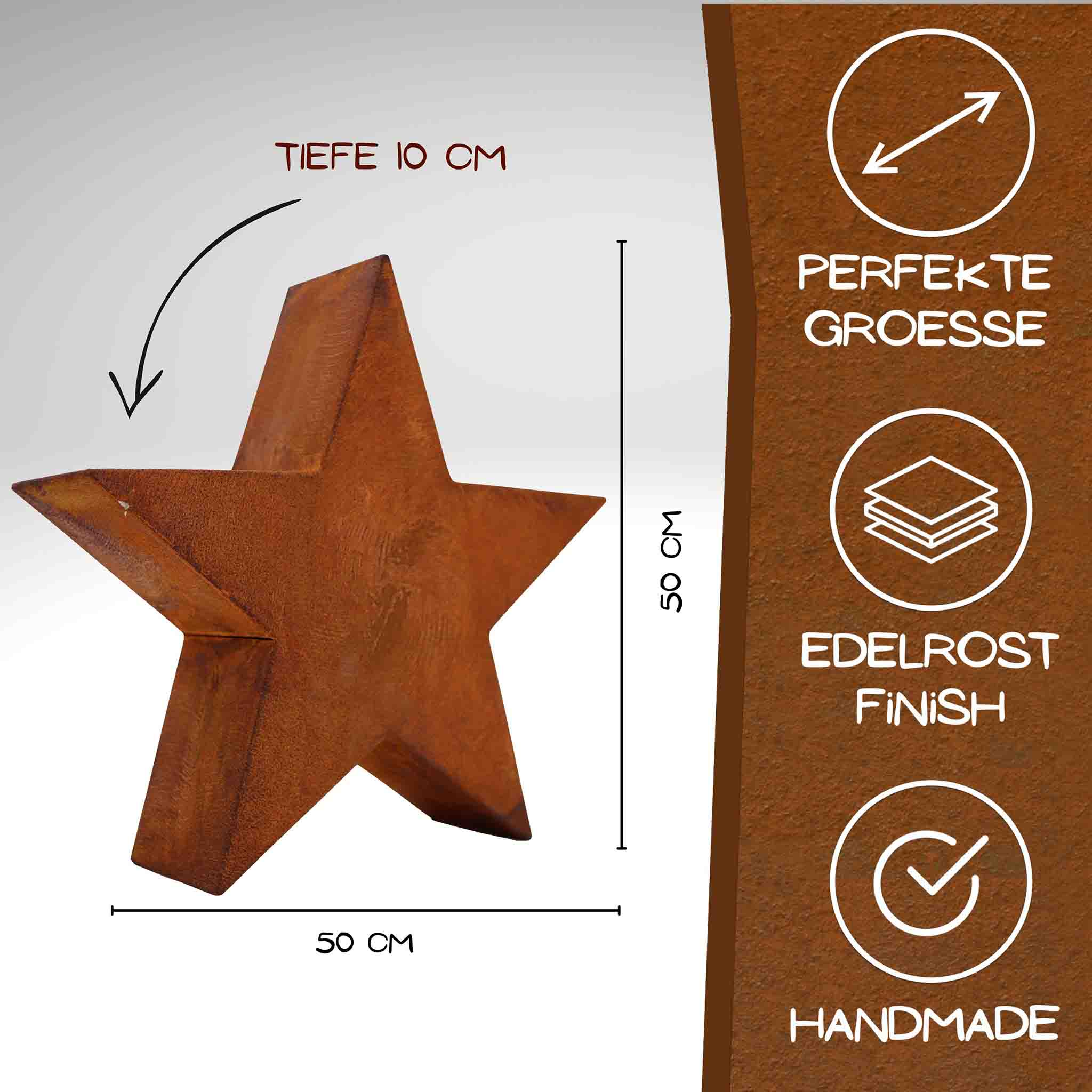 Metall-Weihnachtsstern 3D, Edelrost | Outdoor & Indoor Deko, standfest, wetterfest