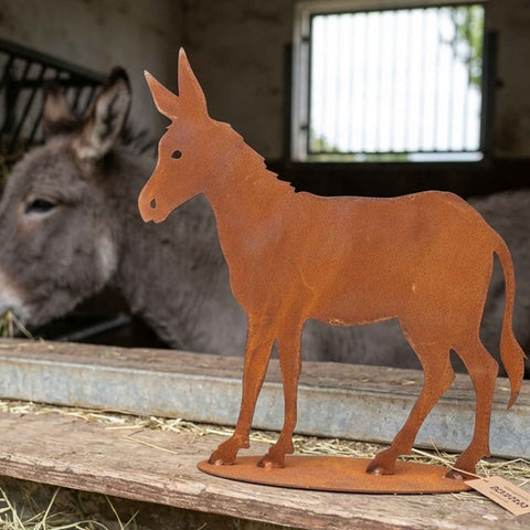 Esel Gartendeko aus Cortenstahl, Rostoptik im Freien
