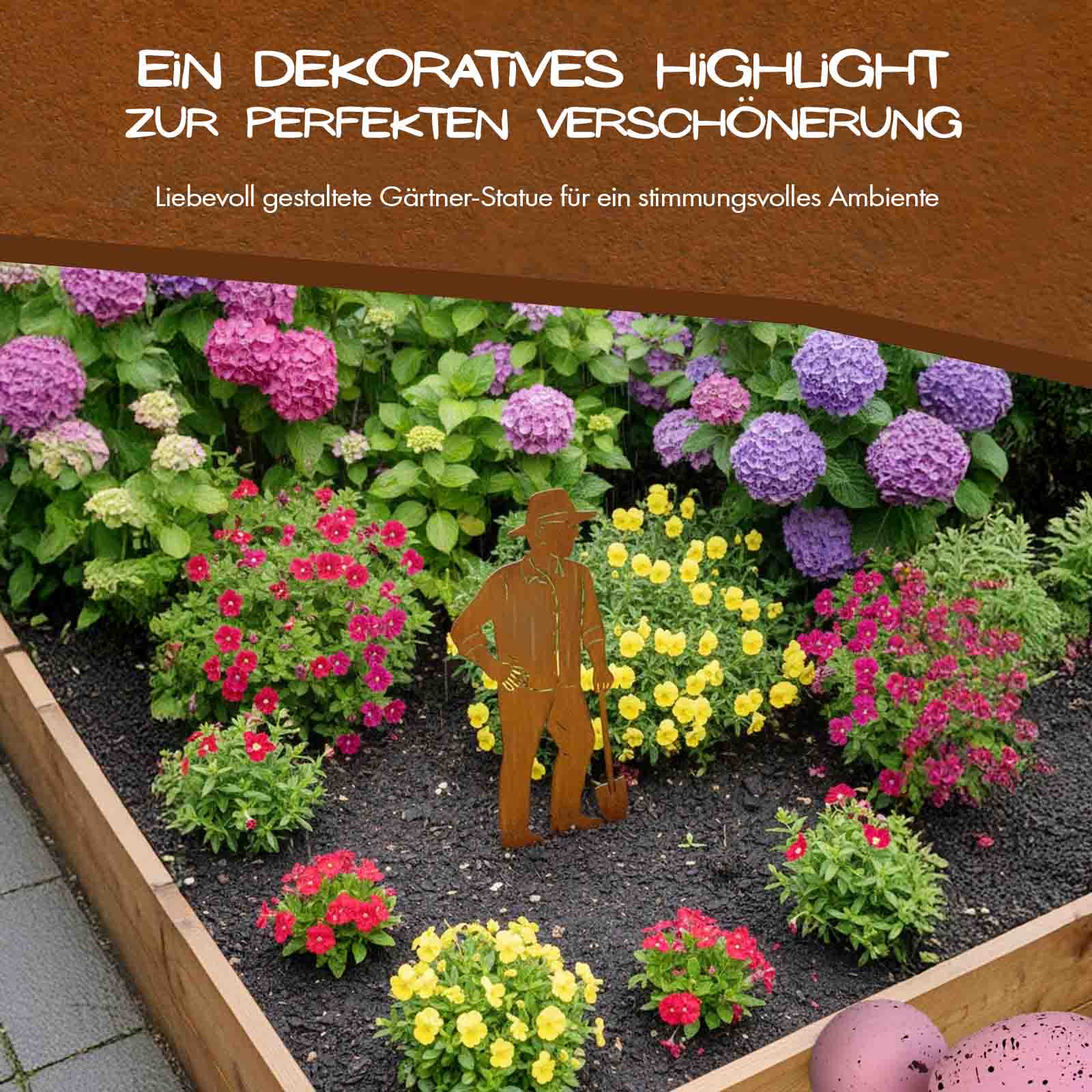 Edelrost Gärtner Figur – Metall Gartendeko für Garten & Terrasse
