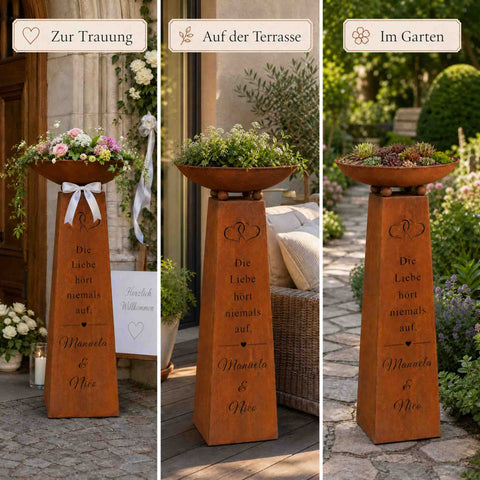 Edelrost Säule als Geschenk zur Goldenen Hochzeit, mit Namen personalisiert