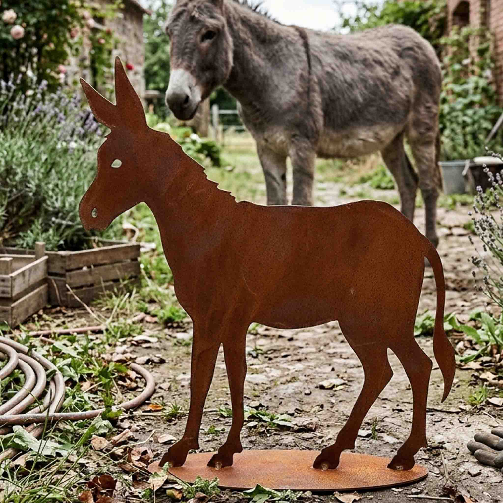 Großer Deko Esel aus Cortenstahl, 74 x 75 cm