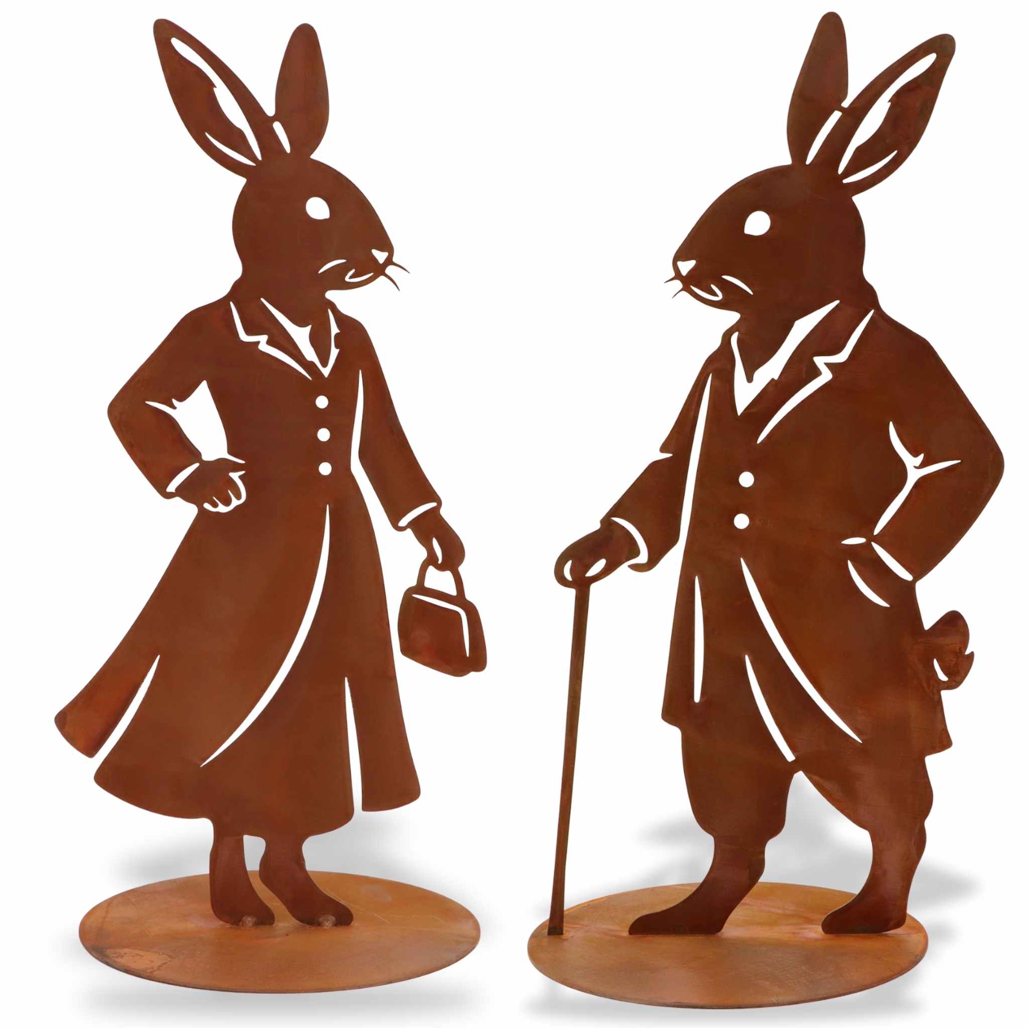 Hasenfiguren Set aus Edelrost – Sir Hopps & Lady Leaf als handgefertigte Osterdeko für Garten oder Terrasse
