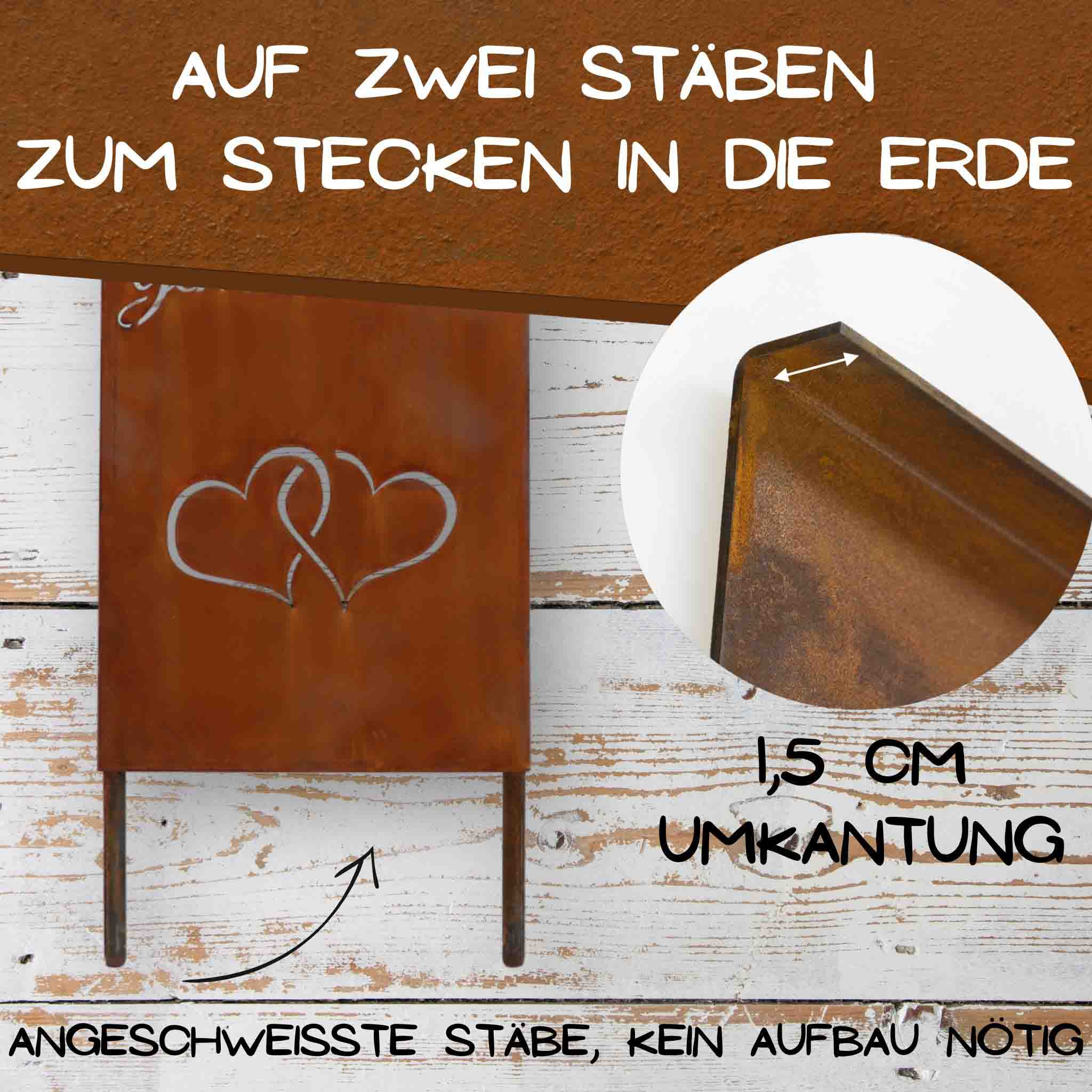Rost Hochzeitsschild „Der schönste Weg ist der gemeinsame“ mit angeschweißten Erdspießen – Edelrost Spruchtafel zum Stecken in die Erde