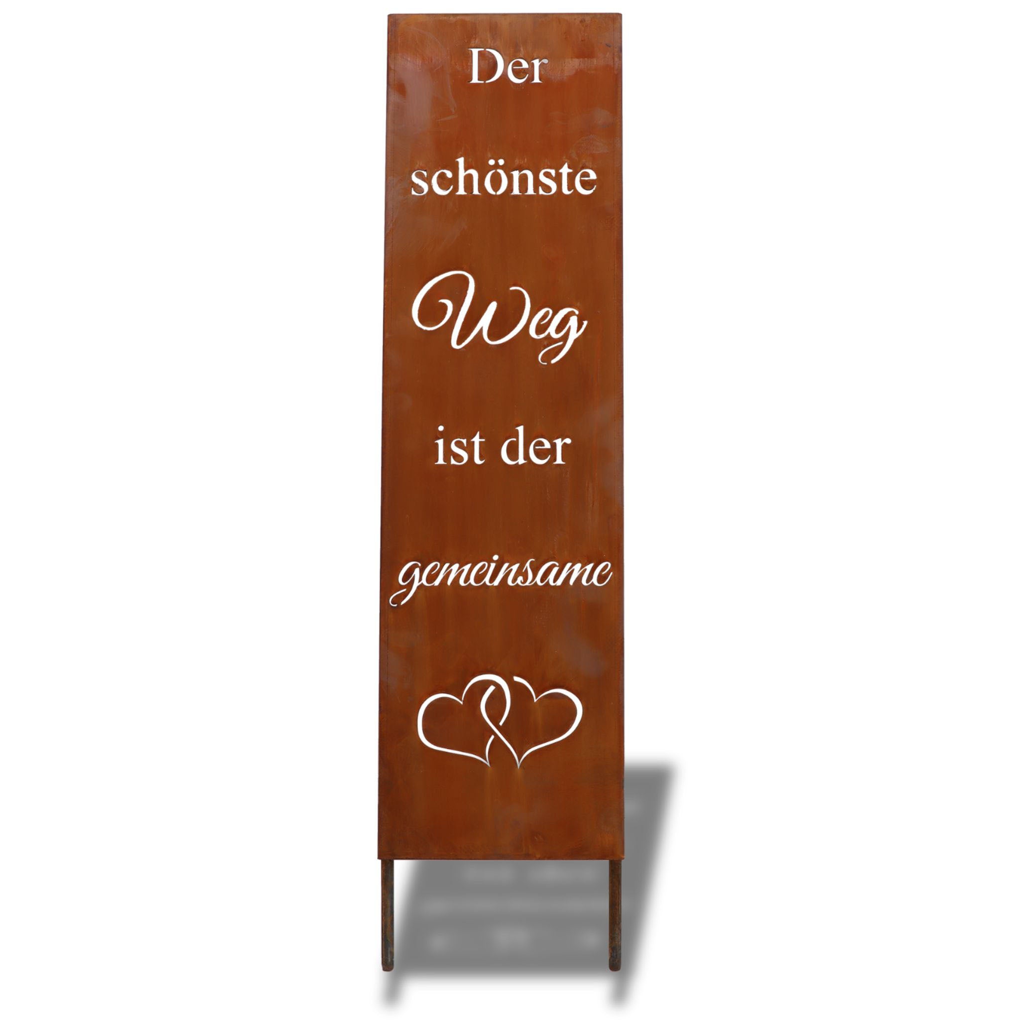 Rost Hochzeitsschild „Der schönste Weg ist der gemeinsame“ mit Erdspießen – Edelrost Spruchtafel für Garten & Hochzeit Deko