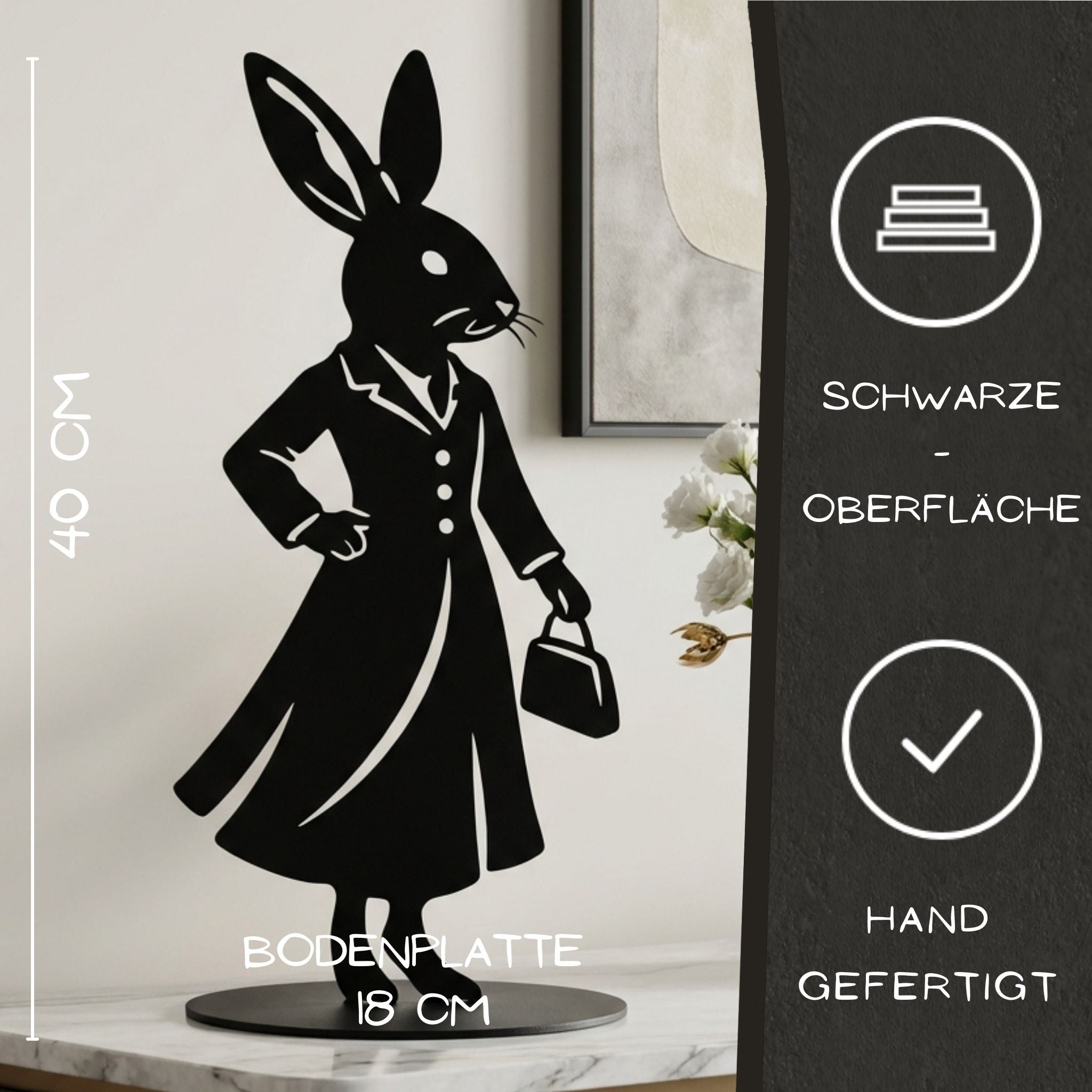 Schwarzer Osterhase aus Metall 40 cm – Sir Hopps & Lady Leaf
