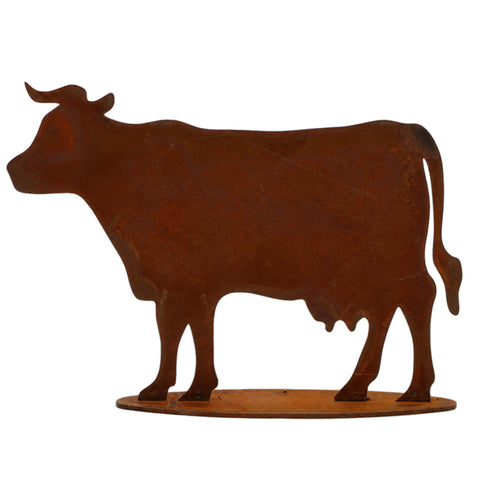 Edelrost Kuh aus Cortenstahl mit Made in Germany Anhänger – große Gartendeko-Figur 100 × 75 cm