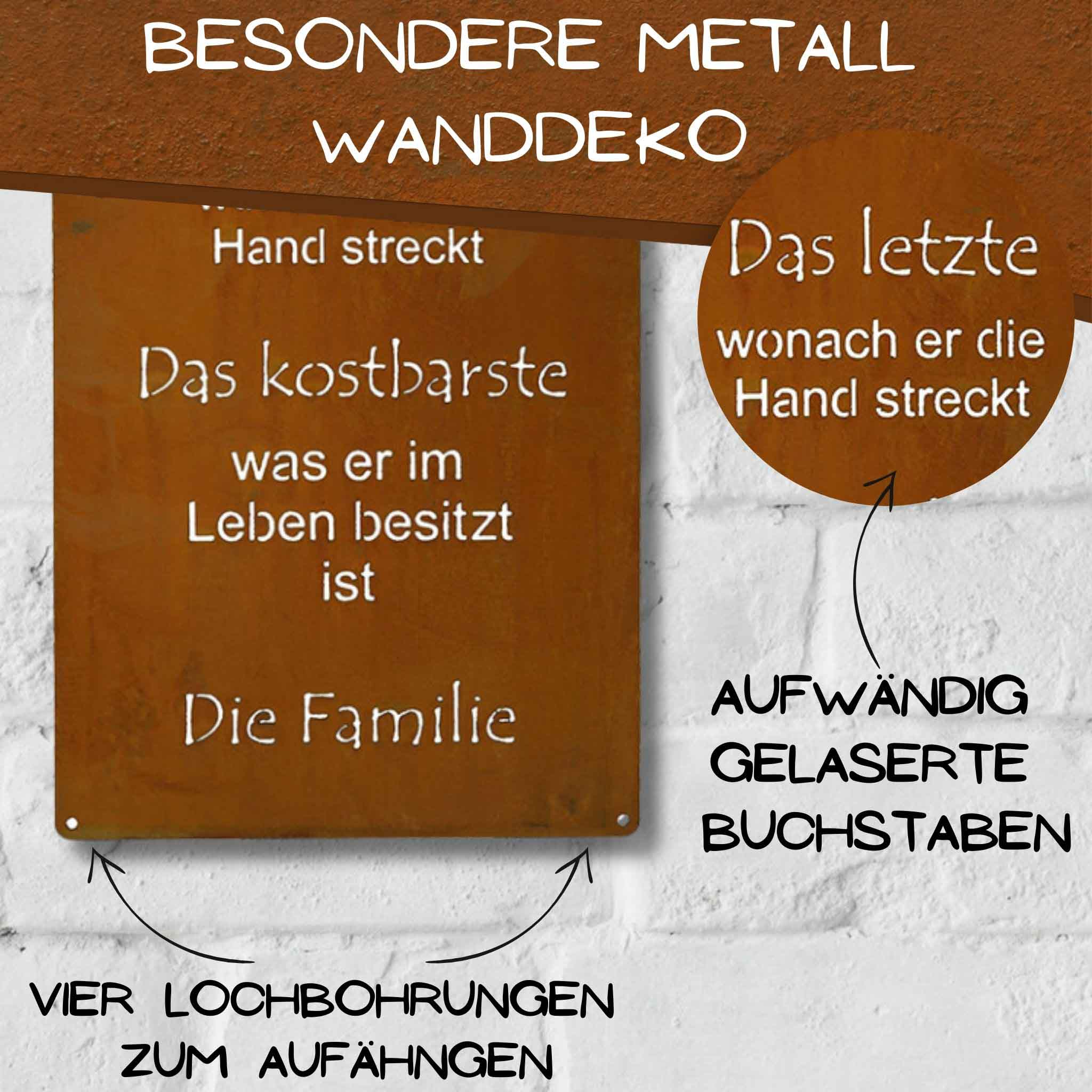 Rostiges Metallschild mit Familien-Spruch – stilvolle Gartendeko oder Wanddeko für Wohnzimmer, Geschenkidee für Familie.