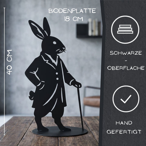 Schwarzer Osterhase aus Metall 40 cm – Sir Hopps & Lady Leaf