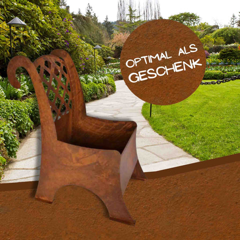 Rostdeko-Stuhl aus Metall – rustikale Gartendekoration in Edelrost, perfekt für Garten, Balkon und Eingangsbereich.