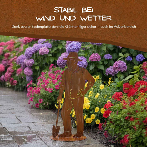 Edelrost Gärtner Figur – Metall Gartendeko für Garten & Terrasse