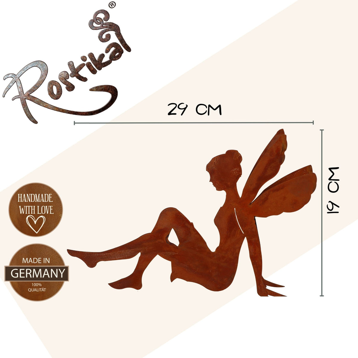 Fee Figur aus Metall – Rost Fee sitzend 19 × 29 cm