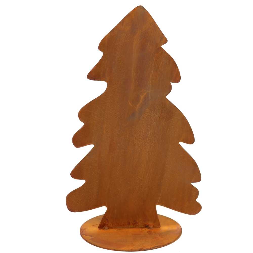 Handgefertigter Metall Weihnachtsbaum mit rustikaler Edelrost Optik als stilvolle und nachhaltige Dekoration für festliche Weihnachtsstimmung.