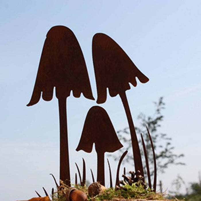 Piquet de jardin champignon déco rouille métal décoration  automne 44cm-00747