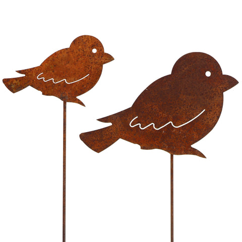 Metallfiguren rostfarbener Vogel mit Stein 32cm bis 35cm Gartendeko online  kaufen