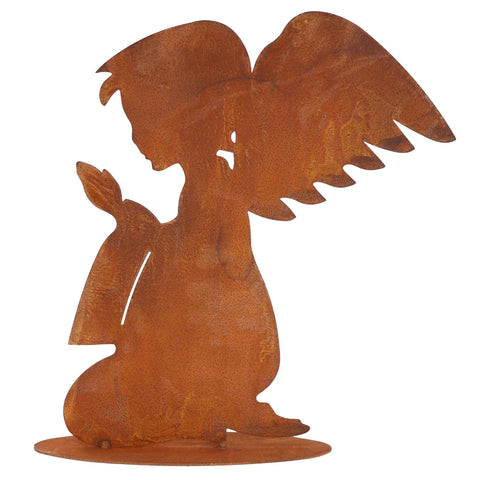 Dekorativer Edelrost-Engel in betender Pose, perfekt für Weihnachts- und Herbstdekorationen