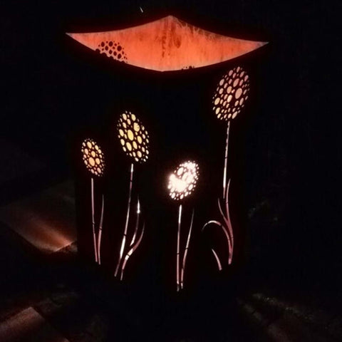 Metall Feuerkorb Pusteblume, Edelrost-Design, Gartenbeleuchtung, wärmendes Feuer, dekorativ