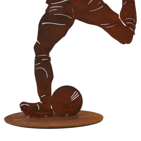 Rostige Fußballspieler-Figur, Metallskulptur, Outdoor-Deko, Fußballthema, einzigartiges Geschenk für Sportler