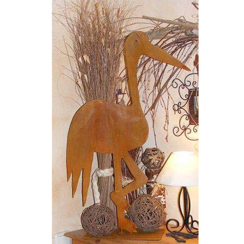 Decorative stork figure | metal rust garden sculpture