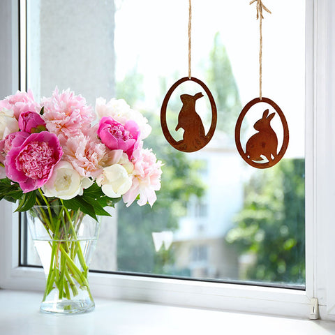 Deko rouille lapin dans l'oeuf | décoration de fenêtre à suspendre pour Pâques | oeufs de Pâques à suspendre