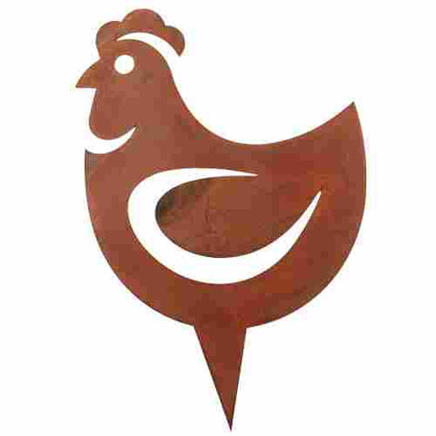 Metallische Tiere im rostigen Look: Hühnerpaar als süße Wohndeko für Ostern und Frühjahr im Garten