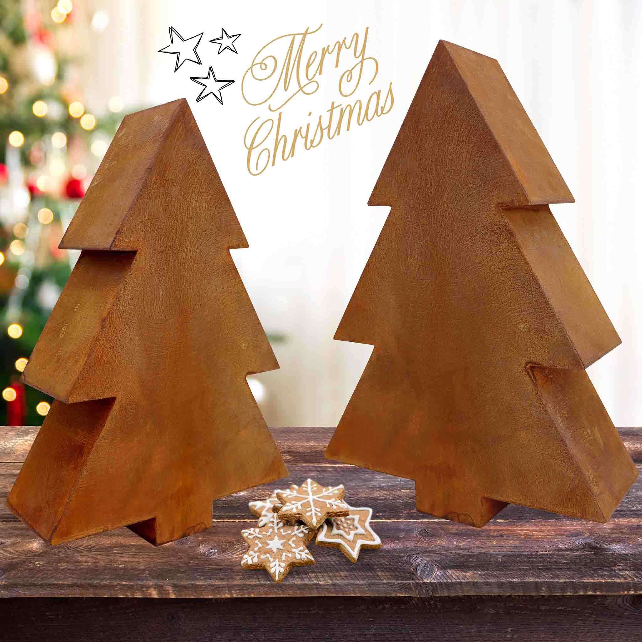 Rostiger Metall-Tannenbaum im 3D-Design, perfekt als besondere Tischdeko für die Weihnachtszeit