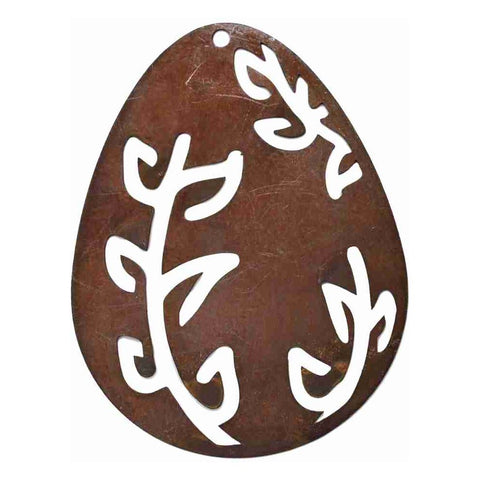 Hängendes Oster-Dekorationsstück: Rostikales Ei mit filigranen Ranken aus Metall