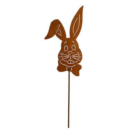Hängedeko oder Stabdekoration: Rustikaler Hase aus Metall mit lustigem Design und Rosteffekt, handgefertigt von Rostikal.