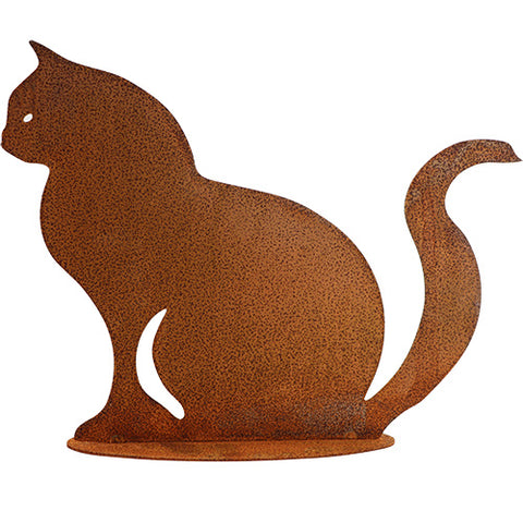 Handgefertigte rostige Katzen Deko als eine einzigartige Metallskulptur, die Katzenliebhaber begeistert und als rustikale Wohndeko perfekt ist