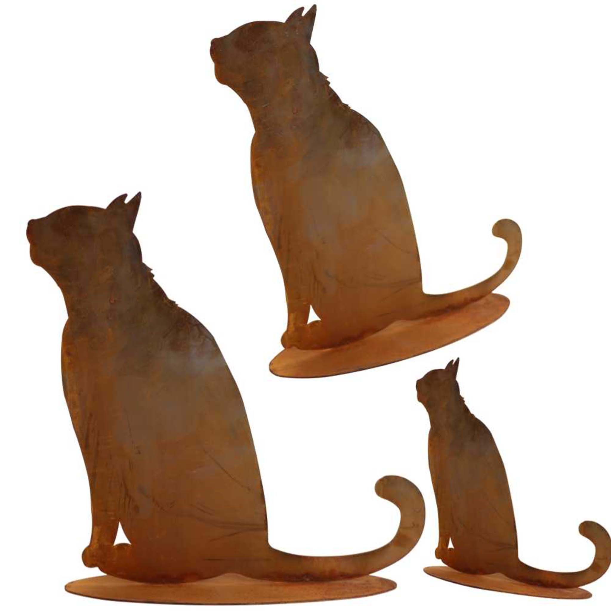 Katze sitzend in Rostoptik - Handgefertigte Metalldeko für Haus und Garten