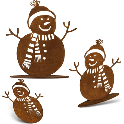 Rustikale Edelrost Schneemannfiguren als Weihnachtsgeschenkidee. Handgefertigt und für Innen- und Außenbereich geeignet.