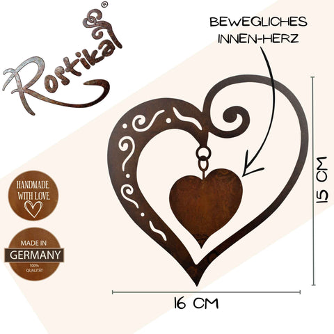 Decorative heart duet on rod or hanging decoration | rust heart made of metal