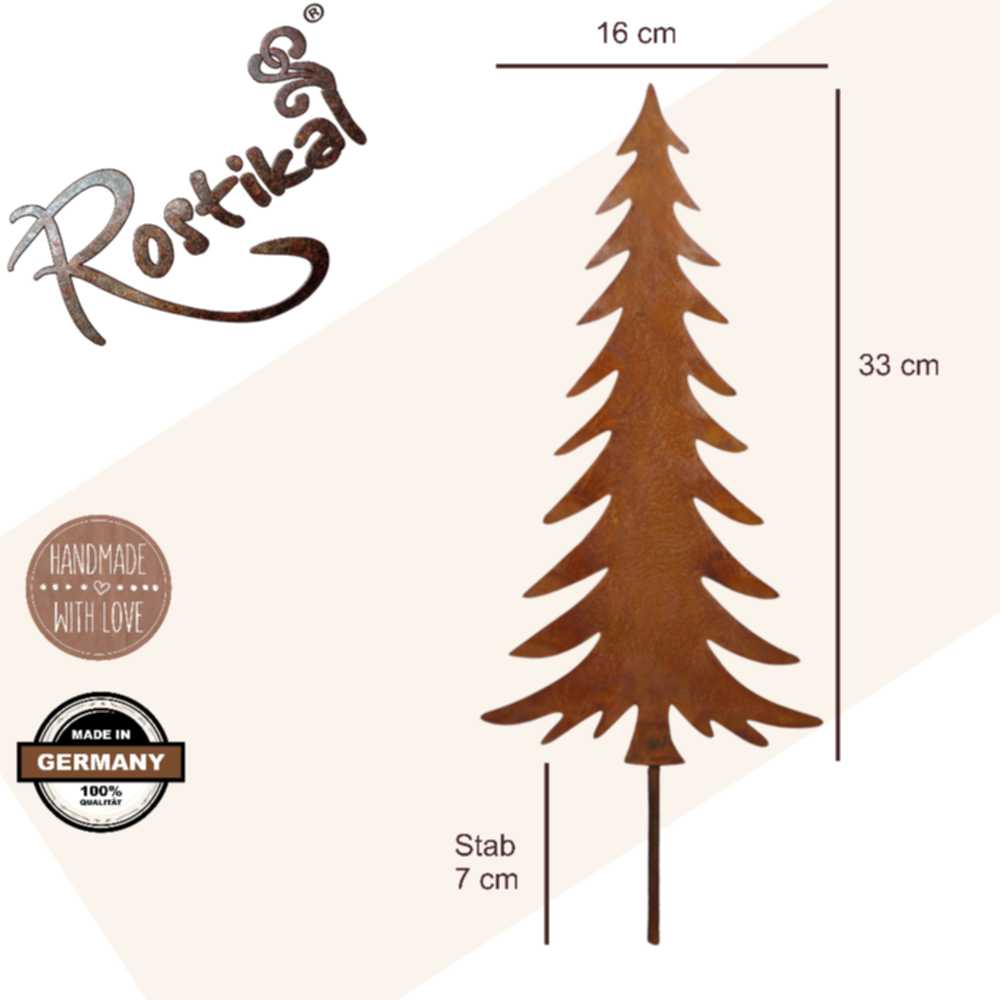 Rust Christmas decoration fir tree to stick on base plate in different sizes