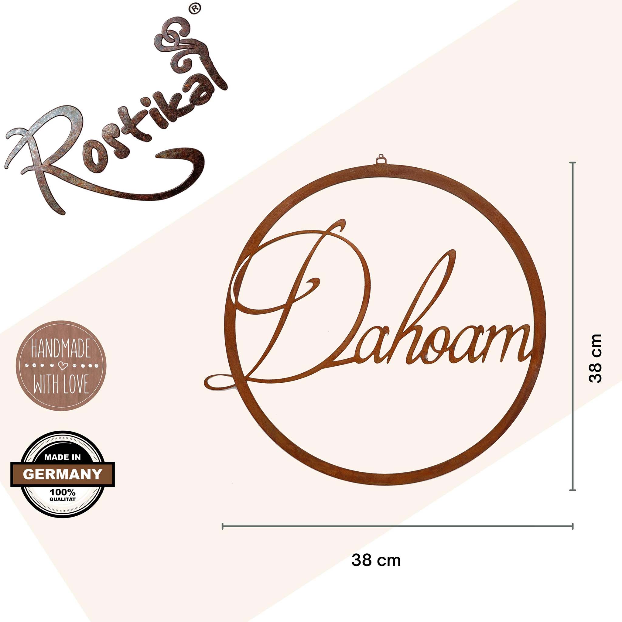 Edelrost Dahoam Schriftzug für Hauswand - einzigartige Gartendeko für Heimatliebhaber
