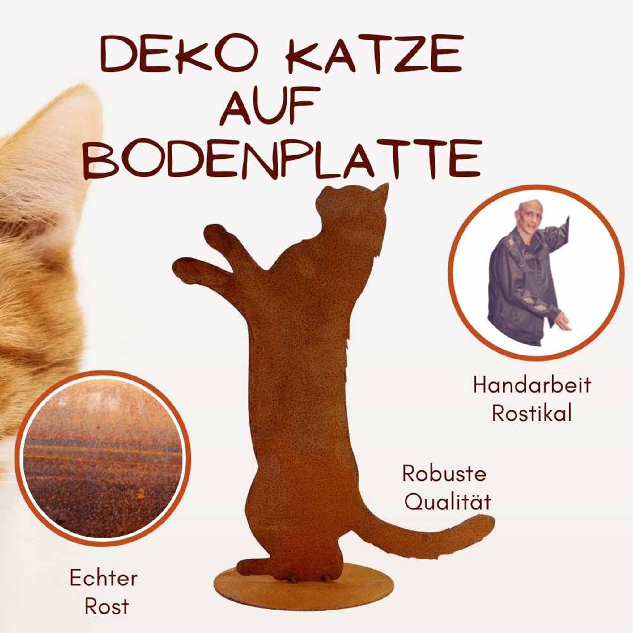 Rustikale Metalldeko Katze Feline - Hochwertig verarbeitete Rost-Deko in Handarbeit hergestellt