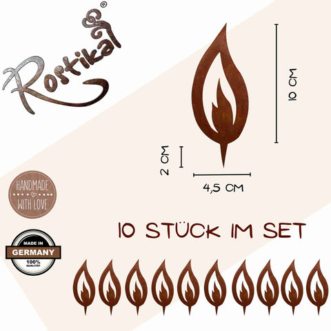 Metal decorative plug flames to hammer into wood in different sizes of Rostikal