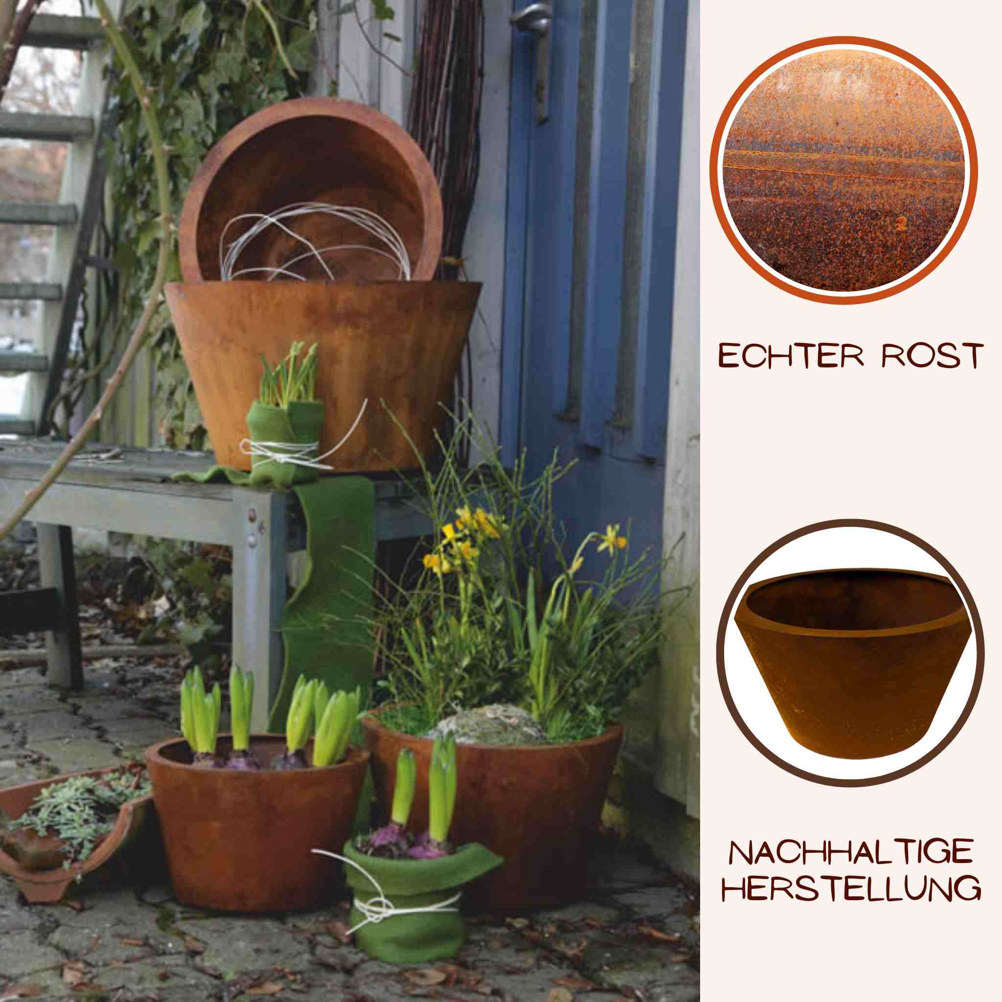 Rostige Metall-Pflanzschale - Handarbeit - Stilvolle Gartendeko aus Edelrost für Heim und Garten