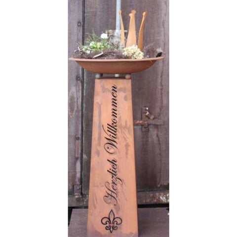 Rost Deko Säule mit Blumenschale - eine tolle Ergänzung für Ihren Garten oder als Wohndeko.
