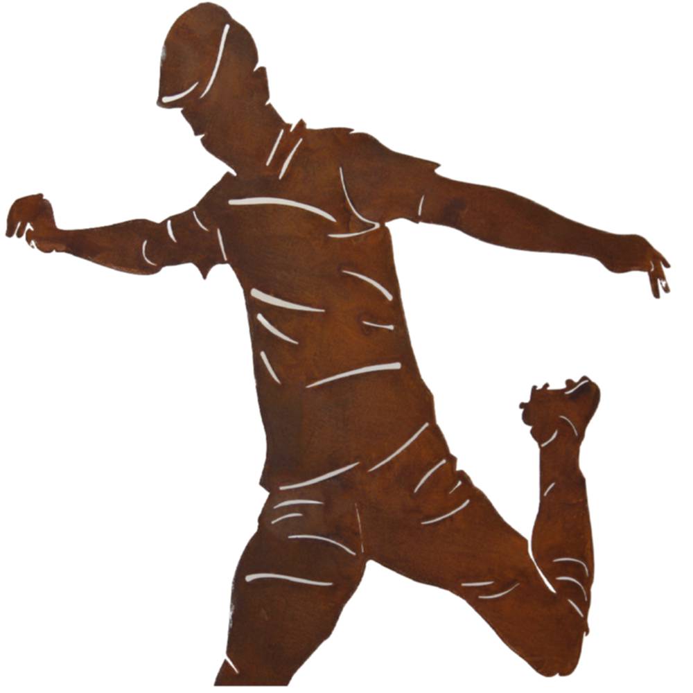 Fußballer-Silhouette in Edelrost, Metalldekoration für Garten, kreatives Geschenk für Fußballfreunde und Sportfans