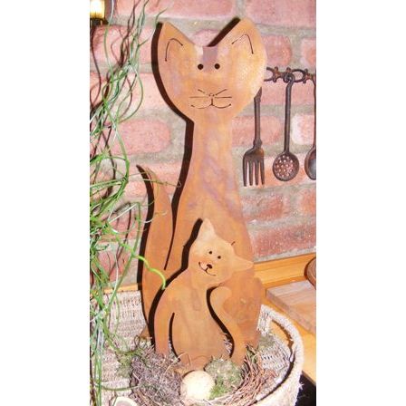 Rostige Metallskulptur einer Katzen Mama mit Kätzchen im lebendigen Edelrost Design als  handgefertigte Tier Deko für den Garten.