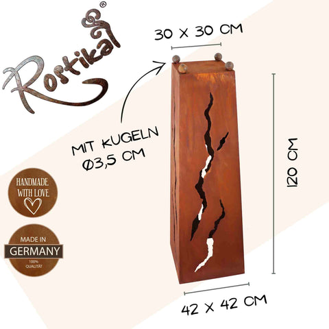 Edelrost Blumensäule XXL 1,20 m mit Rissen & Pflanzschale – Rostikal