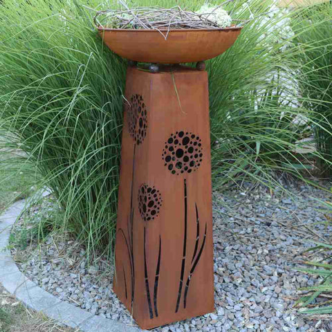 Pusteblume Pflanzsäule mit Schale - stilvolle Edelrost Gartendeko für den Außenbereich