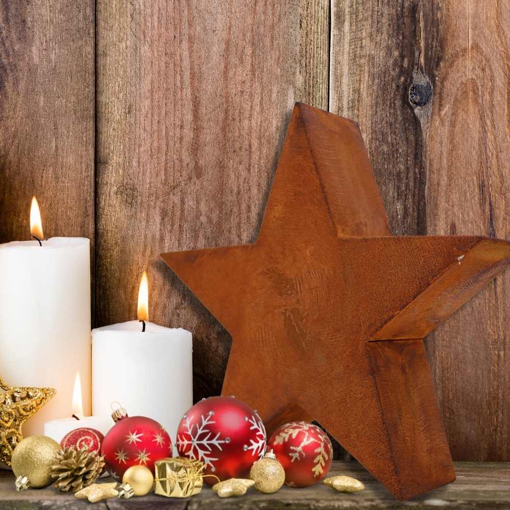 Als Tisch- oder Fensterdeko, oder als Gartendeko im Eingangsbereich - dieser Rost Deko Stern sorgt für ein rustikales Weihnachtsflair